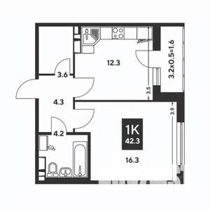 1-к квартира, вторичка, 42м2, 4/20 этаж