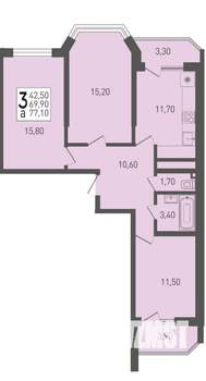 3-к квартира, строящийся дом, 77м2, 12/22 этаж