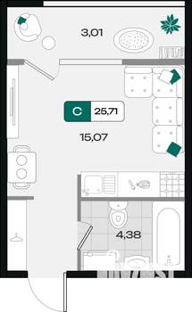 Студия квартира, вторичка, 26м2, 3/18 этаж