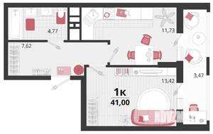 1-к квартира, строящийся дом, 38м2, 7/18 этаж