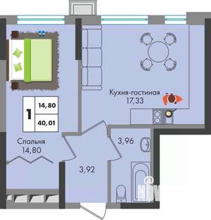 1-к квартира, вторичка, 40м2, 2/9 этаж
