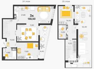 3-к квартира, вторичка, 230м2, 25/25 этаж