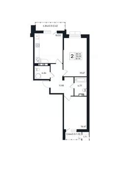 2-к квартира, вторичка, 81м2, 2/12 этаж