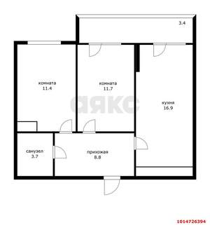 2-к квартира, вторичка, 51м2, 13/22 этаж