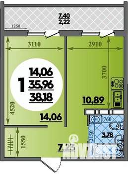 1-к квартира, строящийся дом, 38м2, 2/16 этаж