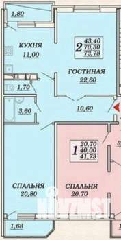 2-к квартира, вторичка, 74м2, 16/18 этаж