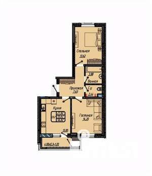 2-к квартира, вторичка, 60м2, 6/9 этаж