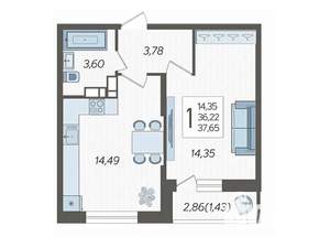 1-к квартира, вторичка, 38м2, 18/19 этаж