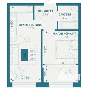 1-к квартира, строящийся дом, 39м2, 4/18 этаж