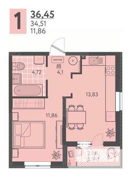 1-к квартира, вторичка, 36м2, 9/18 этаж
