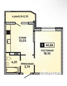 1-к квартира, вторичка, 42м2, 20/22 этаж