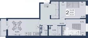 2-к квартира, вторичка, 64м2, 3/18 этаж