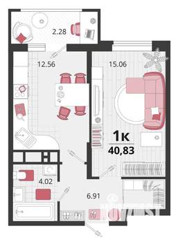 1-к квартира, вторичка, 41м2, 6/18 этаж