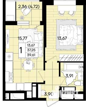 1-к квартира, вторичка, 40м2, 8/18 этаж