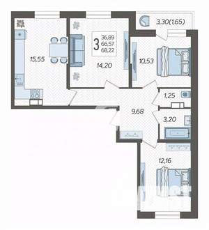 3-к квартира, вторичка, 68м2, 5/16 этаж
