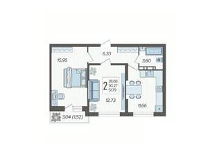 2-к квартира, вторичка, 52м2, 16/19 этаж