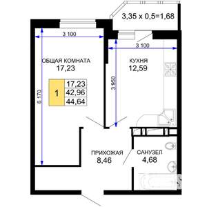 1-к квартира, вторичка, 45м2, 2/19 этаж