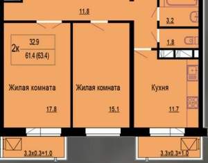 2-к квартира, вторичка, 64м2, 15/19 этаж