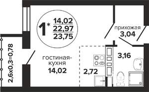 Студия квартира, вторичка, 24м2, 15/24 этаж