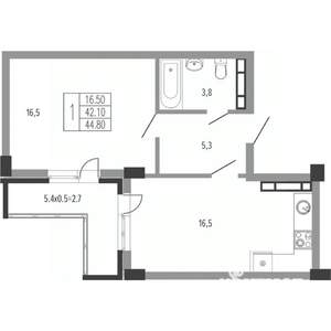 1-к квартира, вторичка, 46м2, 2/15 этаж