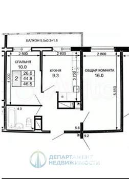 2-к квартира, вторичка, 46м2, 9/24 этаж