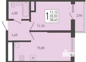 1-к квартира, вторичка, 38м2, 2/24 этаж