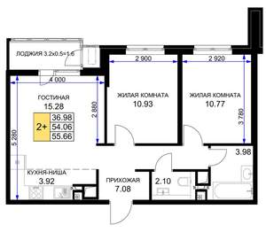 2-к квартира, вторичка, 56м2, 13/16 этаж