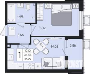 1-к квартира, вторичка, 36м2, 2/8 этаж