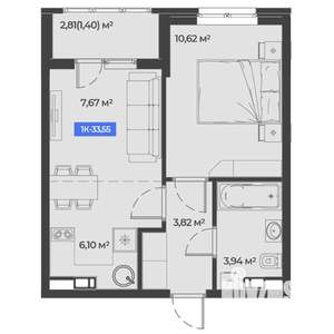 1-к квартира, вторичка, 34м2, 4/5 этаж