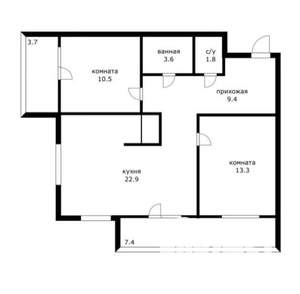 2-к квартира, вторичка, 73м2, 10/19 этаж