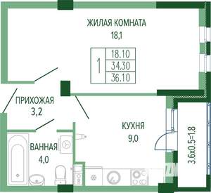 1-к квартира, вторичка, 37м2, 1/7 этаж