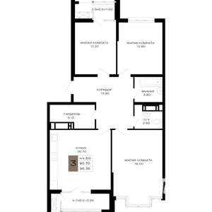 3-к квартира, строящийся дом, 95м2, 5/25 этаж