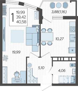 1-к квартира, строящийся дом, 41м2, 21/21 этаж
