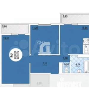 2-к квартира, вторичка, 60м2, 10/16 этаж