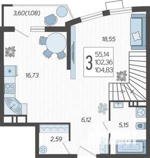 3-к квартира, строящийся дом, 105м2, 20/21 этаж