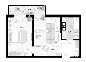 1-к квартира, вторичка, 44м2, 3/25 этаж