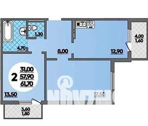 2-к квартира, строящийся дом, 62м2, 7/18 этаж