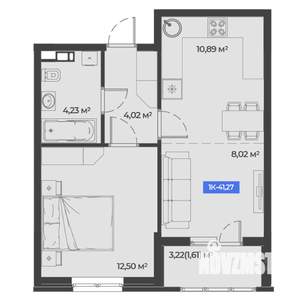 1-к квартира, строящийся дом, 41м2, 4/5 этаж