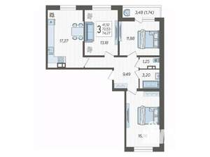 3-к квартира, вторичка, 74м2, 9/19 этаж