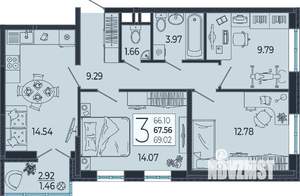 3-к квартира, вторичка, 68м2, 3/21 этаж