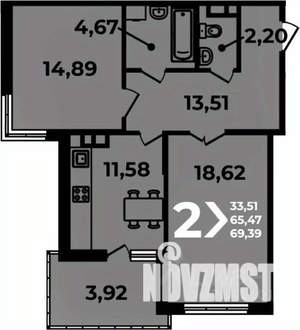2-к квартира, вторичка, 69м2, 17/19 этаж