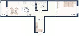 1-к квартира, вторичка, 45м2, 7/18 этаж