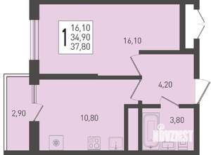 1-к квартира, строящийся дом, 38м2, 8/24 этаж