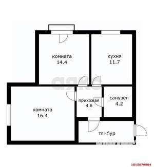 2-к квартира, вторичка, 51м2, 1/6 этаж