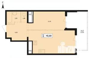 1-к квартира, строящийся дом, 41м2, 24/25 этаж