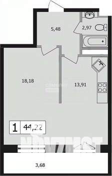1-к квартира, вторичка, 44м2, 16/16 этаж