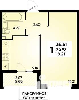 1-к квартира, строящийся дом, 37м2, 2/18 этаж