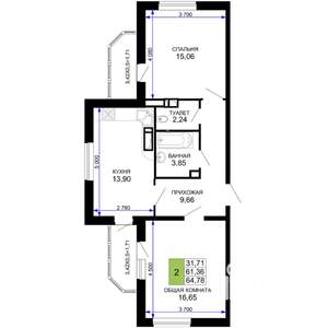 2-к квартира, строящийся дом, 65м2, 11/19 этаж