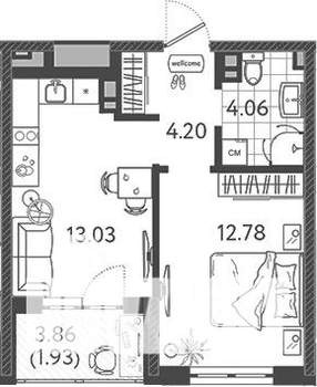 1-к квартира, вторичка, 36м2, 3/9 этаж
