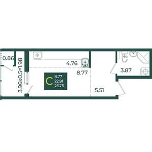 Студия квартира, вторичка, 26м2, 3/18 этаж